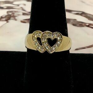 Cute Heart‎ Ring Gold Tone Crystals size 9 Fashion Costume